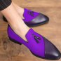 Dazzling Tweed Violet Real Leather Tassel Loafer Slip On Luxury Wear Handmade Fashionable Shoes
