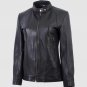 WOMEN BLACK COLOR BAN COLLER BIKER LEATHER JACKET