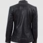 WOMEN BLACK COLOR BAN COLLER BIKER LEATHER JACKET