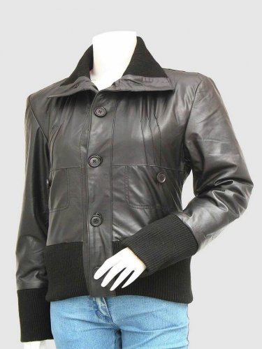 NEW LOOK BLACK COLOR BOMBER LEATHER JACKET FOR WOMEN