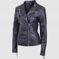 New Designed Women Leather Biker Jacket Black Color Zipper Lapel collar