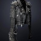 Women Genuine Classical Punk Style Leather Jacket Large Spike Silver Studs