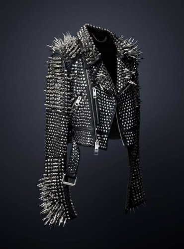 Women Genuine Classical Punk Style Leather Jacket Large Spike Silver Studs