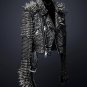 Women Genuine Classical Punk Style Leather Jacket Large Spike Silver Studs