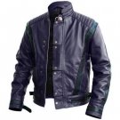 Handmade Men Michael Jackson Style Blue Leather Jacket, Men Biker Fashion Jacket