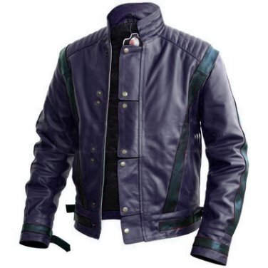 Handmade Men Michael Jackson Style Blue Leather Jacket, Men Biker Fashion Jacket