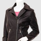 New Brown Color Leather Jacket Zipper Closure Lapel Collar For Women
