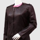 New Brown Color Leather Biker Jacket Zipper Closure Collar Less For Women