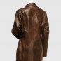 New Long Trench Brown Color Leather Coat Button Closure Coat Collar For Women