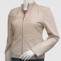New Beige Color Leather jacket Zipper Closure Band Collar For Women