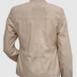 New Beige Color Leather jacket Zipper Closure Band Collar For Women