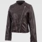 Classic Black Color Leather jacket Side Zipper Closure Band Collar For Women