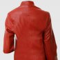 New Red Color Leather jacket Zipper Closure  Band Collar For Women