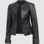 New Black Color Leather Collar & Zip Less jacket For Women
