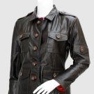 New Dark Brown Color Leather Jacket 4 Women Shirt Collar Five Pockets Button Closure