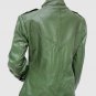 New Olive Green Color Leather Jacket 4 Women Band Collar Zip Pockets Zipper Closure