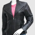 New Looking Black Color Leather Jacket 4 Women Lapel Collar Zip Pockets Zipper Closure