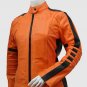 New  Biker Leather Jacket Origen & Black Color For Women Ban Collar Zip Pockets Zipper Closure