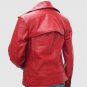 New Biker Leather Jacket Red Color For Women Lapel Collar Zip Pockets Zipper Closure