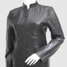 New Leather Jacket Black Color For Women Lapel Collar Zip Pockets Zipper Closure
