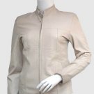 New Leather Jacket Beige Color For Women Lapel Collar   Zipper Pockets & Closure