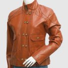 New Leather Jacket Tan Color For Women High Ban Collar Zipper & Button Closure
