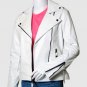 New Leather Jacket White Color For Women  Lapel Collar Zipper pocket & Closure