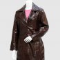 New Long Leather Coat Dark Brown Color For Women  Lapel Collar Button Closure