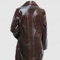 New Long Leather Coat Dark Brown Color For Women  Lapel Collar Button Closure