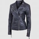 New Biker Leather Jacket Black Color For Women  Lapel Collar Zipper Closure