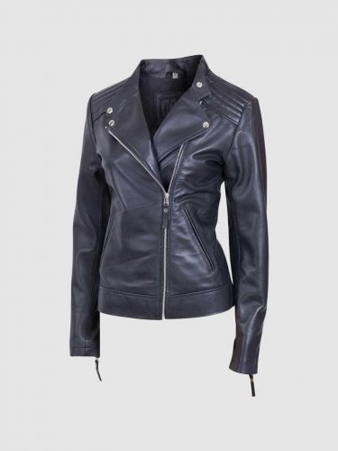New Biker Leather Jacket Black Color For Women  Lapel Collar Zipper Closure