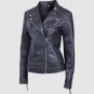New Biker Leather Jacket Black Color For Women Lapel Collar Zipper Closure