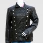 New Military Style Leather Jacket Black Color For Women Lapel Collar Button Closure
