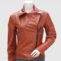 Women Styles Leather Biker Jacket Brown Color Lapel Collar Zipper Closure