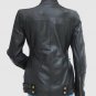 Women Styles Leather Biker Jacket Black Color Ban & Lapel Collar Golden Zipper Closure