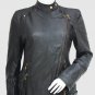 Women Styles Leather Biker Jacket Black Color Ban & Lapel Collar Golden Zipper Closure
