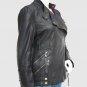 Women Styles Leather Biker Jacket Black Color Ban & Lapel Collar Golden Zipper Closure