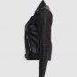 Women Leather Biker Jacket Black Color Lapel Collar Zipper Closure