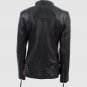 Women Leather Biker Jacket Black Color Band Collar Zipper Closure