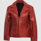 New Style Women Leather Jacket Red Color Coat Collar Zipper Closure
