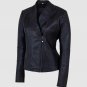 Women Leather Jacket Black Color Coat Collar Full Zipper Closure