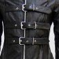 New Style Women Leather Long Coat Black Color Band Collar Belt & Zipper Closure