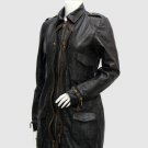 New Zipper Style Women Leather Long Coat Black Color Shirt Collar Zipper Closure
