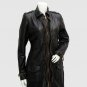 New Zipper Style Women Leather Long Coat Black Color Shirt Collar Zipper Closure