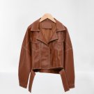 Brown Leather Street Style Women Leather Jacket with Cargo Pockets, Biker Leather Fashion Jacket