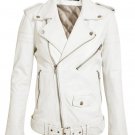 Women Fashion White Leather Jacket , Lambskin Biker Jacket For Women