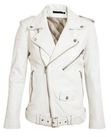 Women Fashion White Leather Jacket , Lambskin Biker Jacket For Women