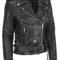WOMEN MOTORCYCLE REAL LEATHER JACKET, BLACK COLOR BIKER LEATHER JACKET
