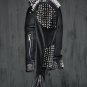 Handmade Women Black Punk Silver Long Spiked Studded Leather Jacket Zipper Closure