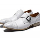 Formal Classy White Single Monk Strap Genuine Leather Brogue Cap Toe Handmade Reliable Shoes